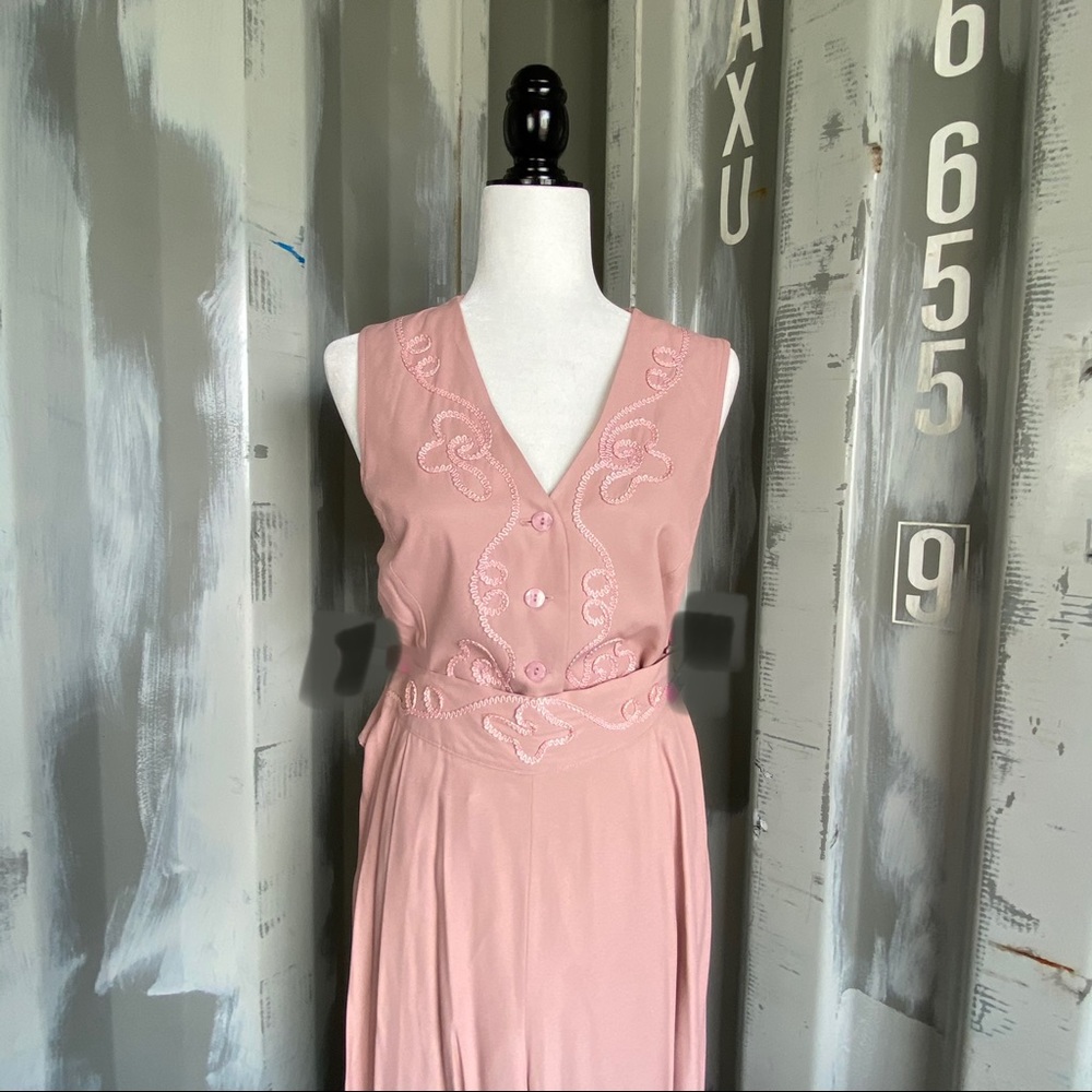 VTG Tribal Vintage Dusky Pink Embroidered Vest & Pants - Picture 3 of 14